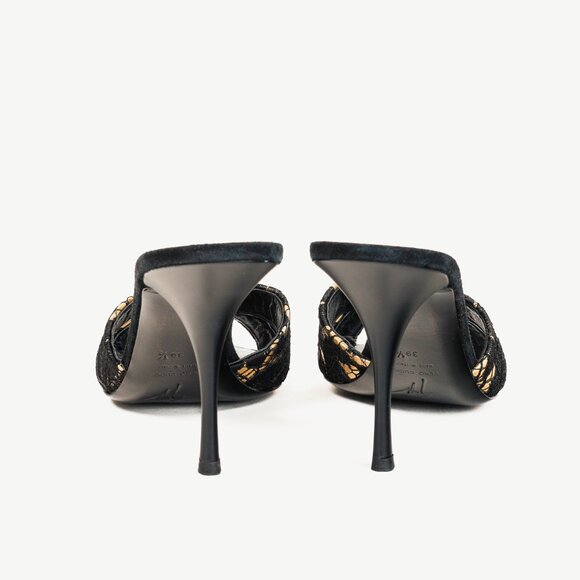Giuseppe Zanotti Gold & Black Lace Crossover-Strap Mules - Picture 3 of 10